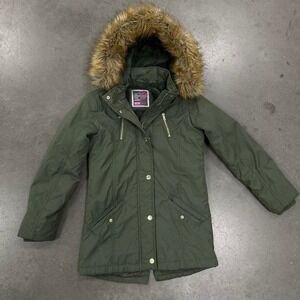 Live Justice Green full-zip utility parka with faux fur hood sz 12 [rd descrip]